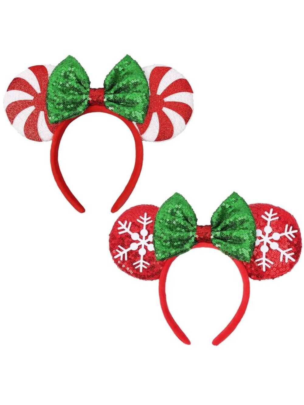 Women White Red Sparkly Sequin Mickey Mouse Costume Headband For Cosplay 2PCS